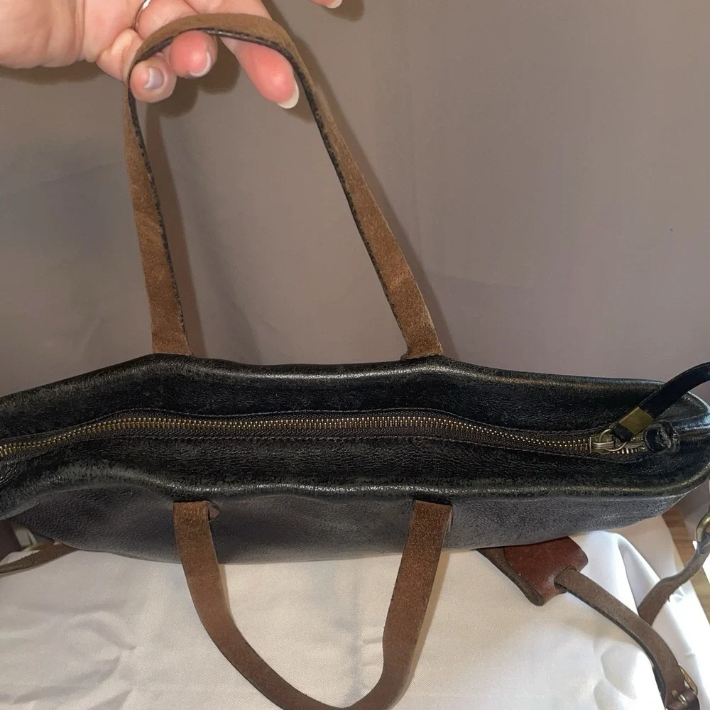 Madewell Black Leather Top Handle Zipper Tote Shoulder Bag Purse Crossbody EUC